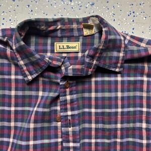 LL Bean Flannel Plaid Checkered Long Sleeve Shirt Men's Large Tall Multicolor